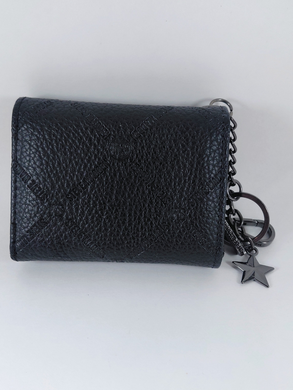 SM Embossed Black Leather Mini Wallet Keychain - Picture 3 of 6
